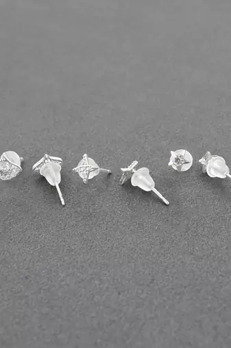 classy star design brass silver plated set of 3 combo stud earring for women and girls