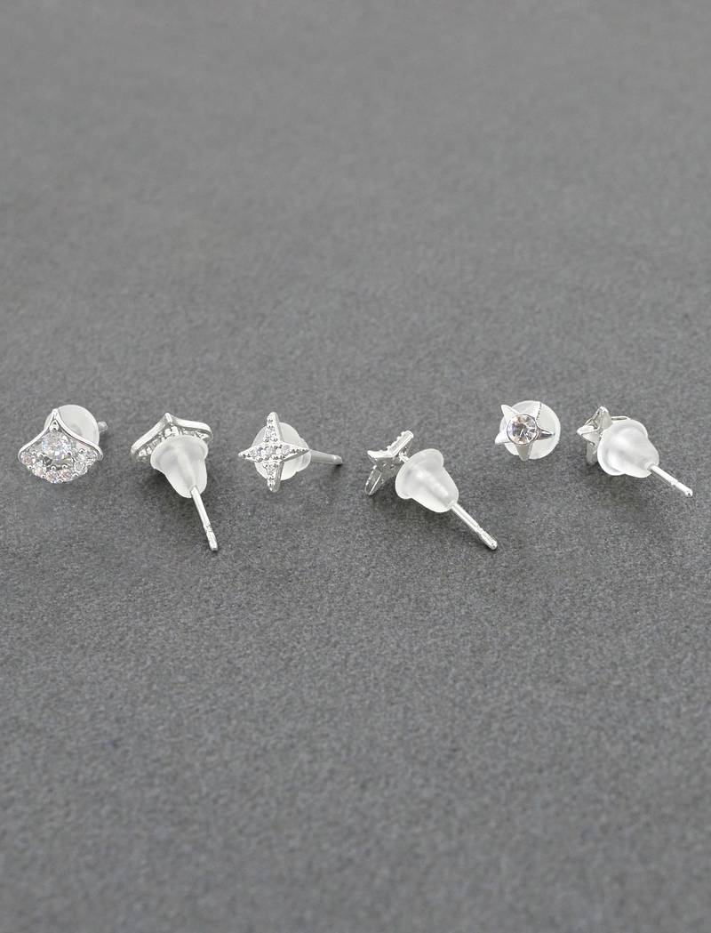classy star design brass silver plated set of 3 combo stud earring for women and girls