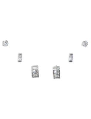 fine curve shape brass silver plated set of 3 combo stud earring for women and girls 2