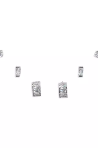 fine curve shape brass silver plated set of 3 combo stud earring for women and girls