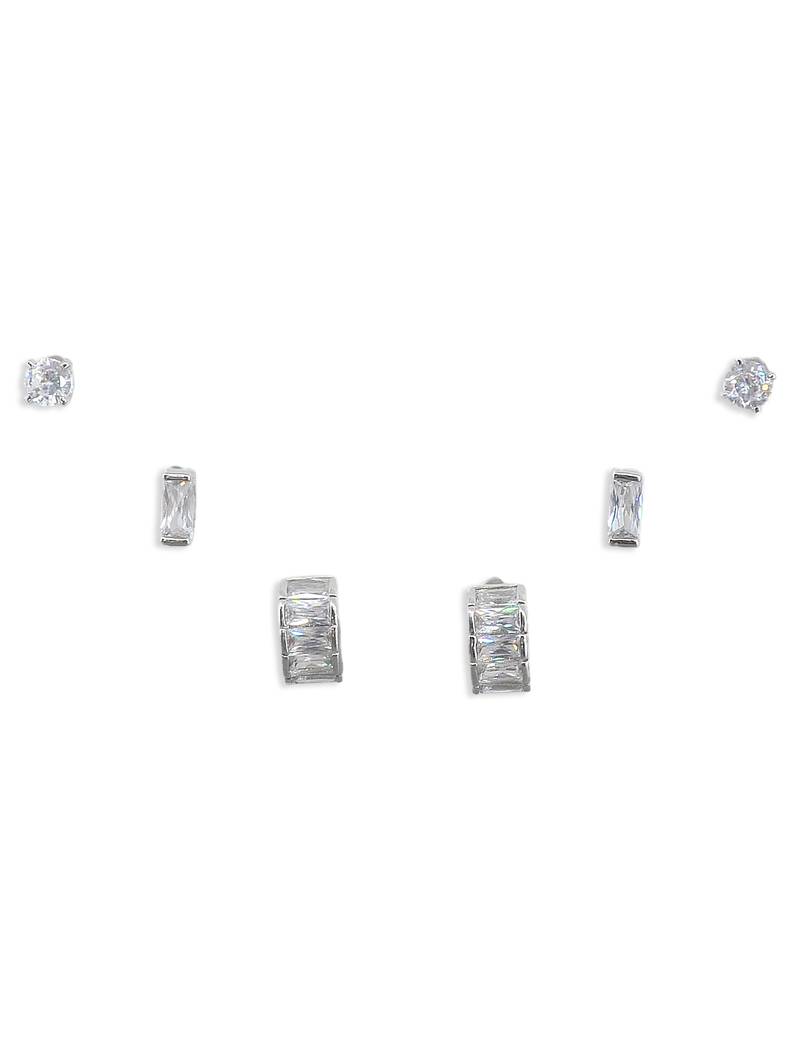 fine curve shape brass silver plated set of 3 combo stud earring for women and girls