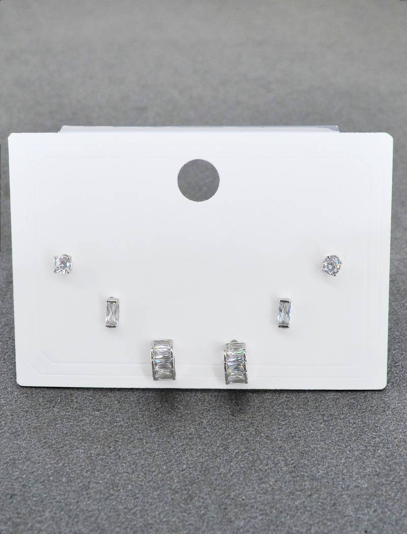 fine curve shape brass silver plated set of 3 combo stud earring for women and girls