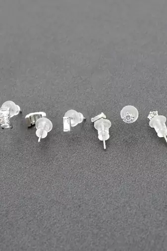 fine curve shape brass silver plated set of 3 combo stud earring for women and girls