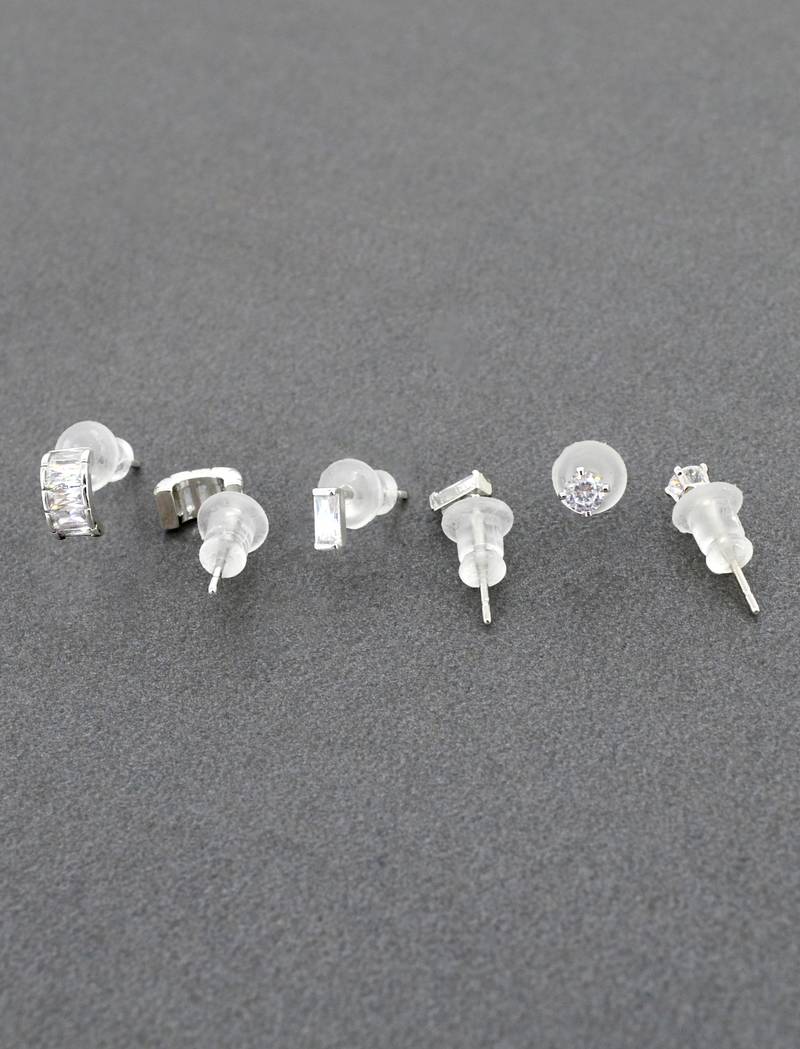 fine curve shape brass silver plated set of 3 combo stud earring for women and girls