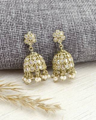 splendid circle and round shape kundan antique gold plated jhumki earring for women and girls 1