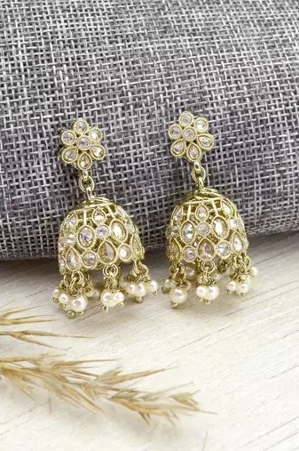 splendid circle and round shape kundan antique gold plated jhumki earring for women and girls