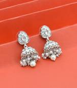 stylish leaf design pearl kundan brass silver plated jhumki earring for women and girls