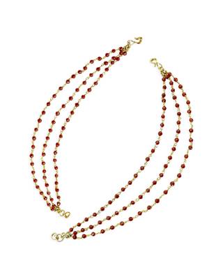attractive maroon bead 3 string brass gold plated kaan chain for women and girls 1