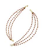 attractive maroon bead 3 string brass gold plated kaan chain for women and girls