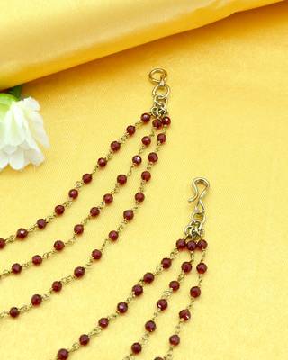attractive maroon bead 3 string brass gold plated kaan chain for women and girls 3