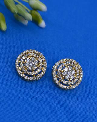 modern round shape cz studded brass gold plated stud earring for women and girls 1