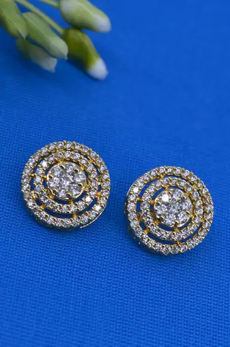 modern round shape cz studded brass gold plated stud earring for women and girls