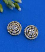 modern round shape cz studded brass gold plated stud earring for women and girls