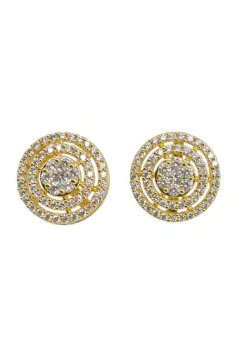 modern round shape cz studded brass gold plated stud earring for women and girls