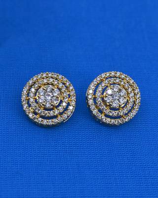 modern round shape cz studded brass gold plated stud earring for women and girls 3