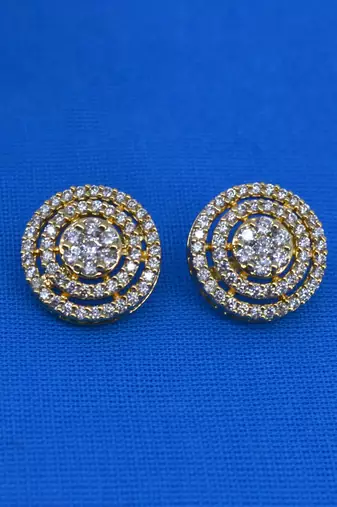 modern round shape cz studded brass gold plated stud earring for women and girls