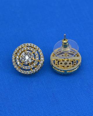 modern round shape cz studded brass gold plated stud earring for women and girls 4