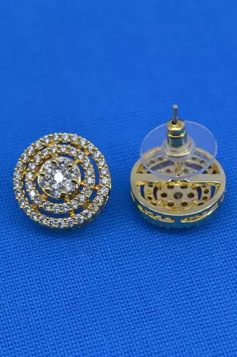 modern round shape cz studded brass gold plated stud earring for women and girls