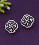 modish round shape cz studded brass silver plated stud earring for women and girls