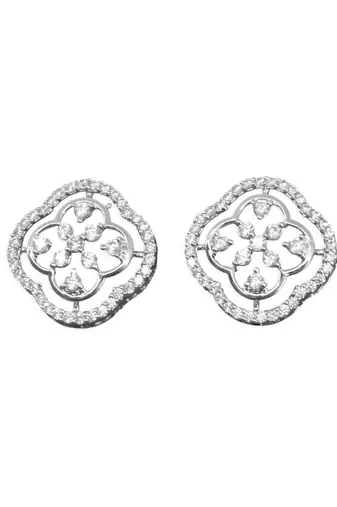 modish round shape cz studded brass silver plated stud earring for women and girls