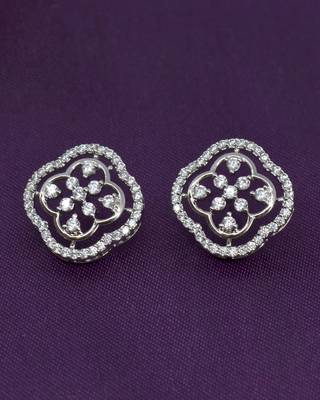 modish round shape cz studded brass silver plated stud earring for women and girls 3