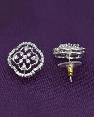 modish round shape cz studded brass silver plated stud earring for women and girls 4