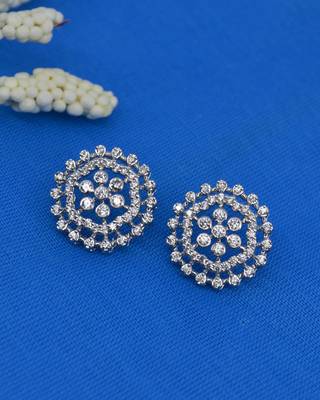 pretty round shape cz studded brass silver plated stud earring for women and girls 1