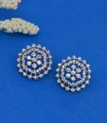 pretty round shape cz studded brass silver plated stud earring for women and girls