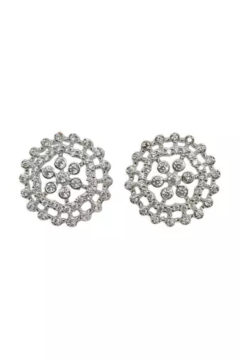 pretty round shape cz studded brass silver plated stud earring for women and girls