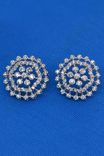 pretty round shape cz studded brass silver plated stud earring for women and girls