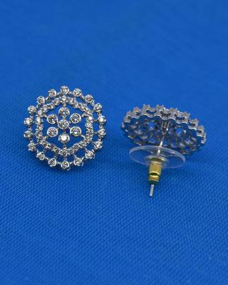 pretty round shape cz studded brass silver plated stud earring for women and girls 4