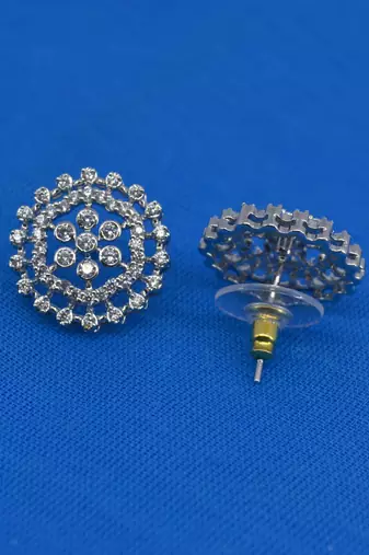 pretty round shape cz studded brass silver plated stud earring for women and girls
