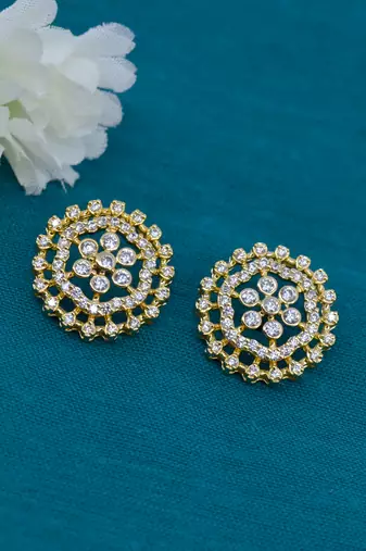 smooth round shape cz studded brass gold plated stud earring for women and girls