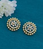 smooth round shape cz studded brass gold plated stud earring for women and girls