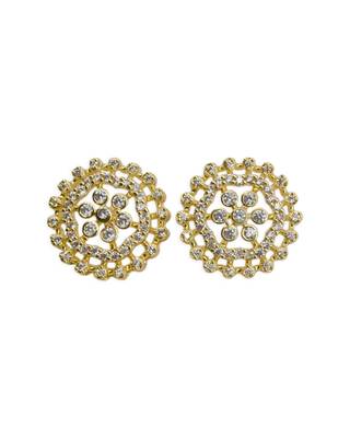 smooth round shape cz studded brass gold plated stud earring for women and girls 2