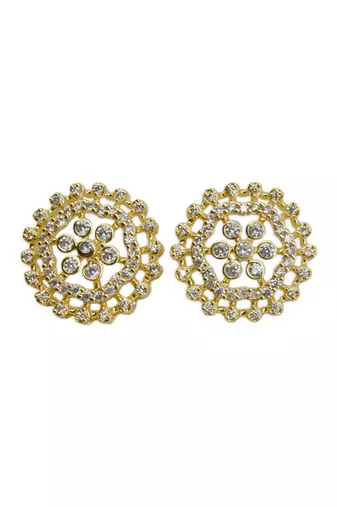 smooth round shape cz studded brass gold plated stud earring for women and girls