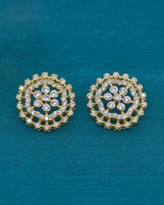 smooth round shape cz studded brass gold plated stud earring for women and girls 3