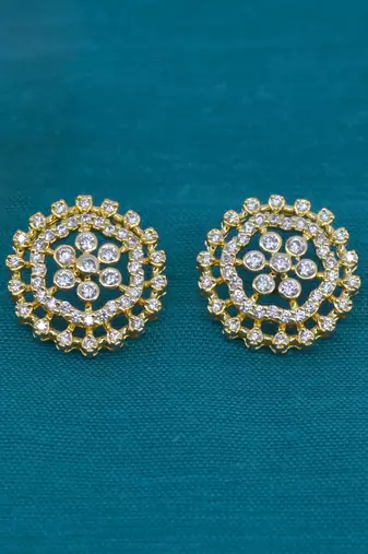 smooth round shape cz studded brass gold plated stud earring for women and girls