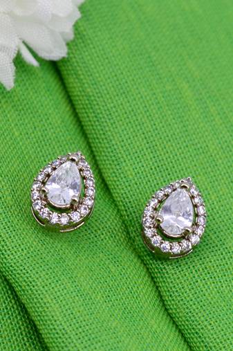stylish oval shape cz studded brass antique gold plated stud earring for women and girls