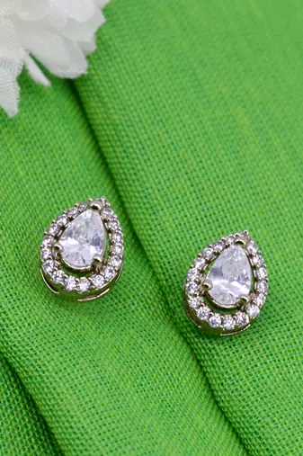 stylish oval shape cz studded brass antique gold plated stud earring for women and girls