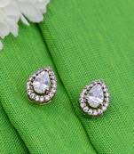 stylish oval shape cz studded brass antique gold plated stud earring for women and girls