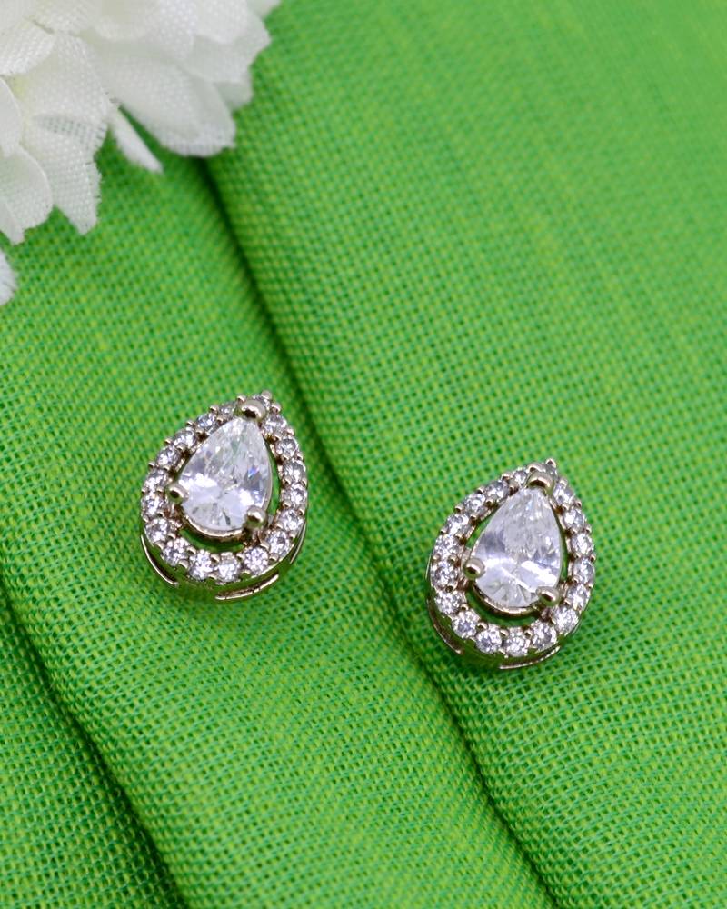 stylish oval shape cz studded brass antique gold plated stud earring for women and girls