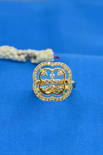lavish round shape brass gold plated adjustable finger ring for women and girls