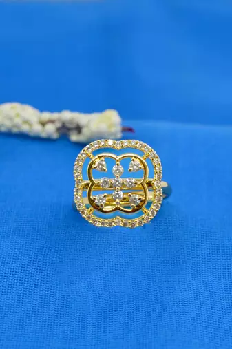 lavish round shape brass gold plated adjustable finger ring for women and girls