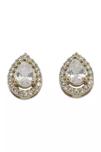 stylish oval shape cz studded brass antique gold plated stud earring for women and girls