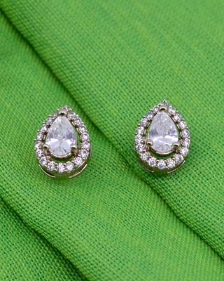 stylish oval shape cz studded brass antique gold plated stud earring for women and girls 3