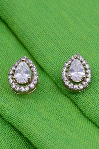 stylish oval shape cz studded brass antique gold plated stud earring for women and girls