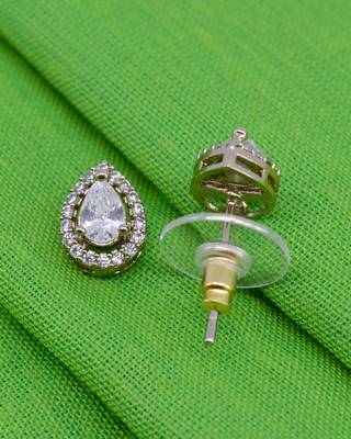 stylish oval shape cz studded brass antique gold plated stud earring for women and girls 4