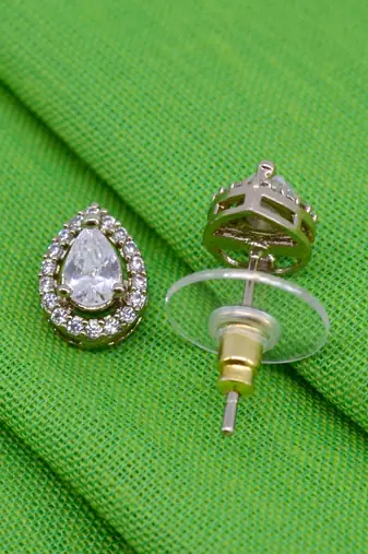 stylish oval shape cz studded brass antique gold plated stud earring for women and girls