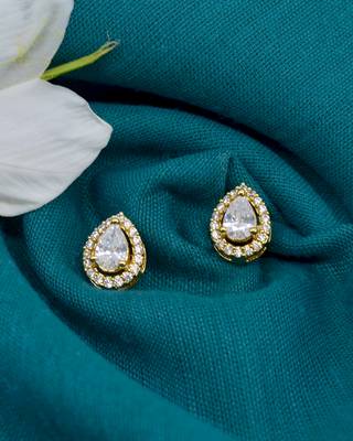 trendy oval shape cz studded brass gold plated stud earring for women and girls 1